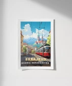 Çerçevesiz Poster Dağların Gölgesinde Sarajevo Şehir Manzarası thumbnail 1