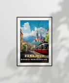 Çerçevesiz Poster Dağların Gölgesinde Sarajevo Şehir Manzarası thumbnail 6