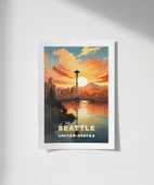 Çerçevesiz Poster Space Needle ile Gün Batımı thumbnail 1