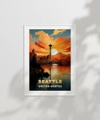 Çerçevesiz Poster Space Needle ile Gün Batımı thumbnail 2