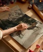 Çerçevesiz Poster Karla Kaplı Dağ Geyikleri thumbnail 2