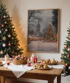 Çerçevesiz Poster Karla Aydınlanmış Kilise thumbnail 1