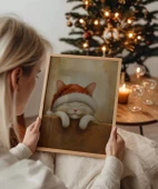 Çerçevesiz Poster Noel Şapkasıyla Mutlu Kedi thumbnail 3