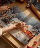 Çerçevesiz Poster Karlar Altında Noel Köyü thumbnail 2