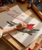 Çerçevesiz Poster Kırmızı Kardinal ve Yılbaşı Neşesi thumbnail 2