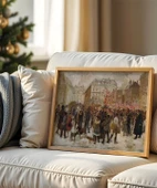 Çerçevesiz Poster Karlı Şehirde İnsanlar thumbnail 1