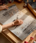 Çerçevesiz Poster Beyaz Ormanda Geyik thumbnail 2