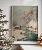 Çerçevesiz Poster Nehir Kenarında Dağ Evi thumbnail 1