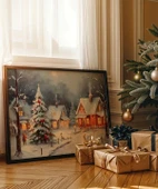 Çerçevesiz Poster Karlar Altında Noel Köyü thumbnail 1