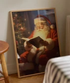 Çerçevesiz Poster Noel Baba ve Kitap - 1