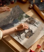 Çerçevesiz Poster Dağ Geyikleri Sanat thumbnail 2