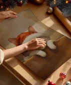 Çerçevesiz Poster Noel Şapkasıyla Mutlu Kedi thumbnail 4