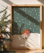 Çerçevesiz Poster Kış Temalı Robin Kuşu thumbnail 1