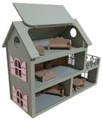 Boyalı Ahşap Çatısı Açılır Oyuncak Barbie Evi (aksesuarlı) - 4