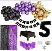 5 Yaş Siyah, Gold, Mor Balon, Siyah-Gold Doğum Günü Seti thumbnail 1