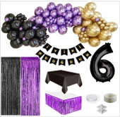 6 Yaş Siyah, Gold, Mor Balon, Siyah-Gold Doğum Günü Seti thumbnail 1