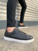 JET-122 Mode Bağcıklı Cilt Erkek Günlük Sneaker Ayakkabı CBT - Siyah thumbnail 1