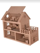 Ahşap Oyuncak Barbie Evi ( 15 Adet Minyatür Mobilya Takımı Hediyeli ) - 4