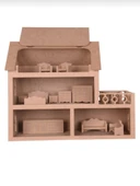 Ahşap Oyuncak Barbie Evi ( 15 Adet Minyatür Mobilya Takımı Hediyeli ) - 3