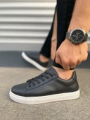 JET-122 Mode Bağcıklı Cilt Erkek Günlük Sneaker Ayakkabı CBT - Siyah thumbnail 3