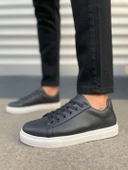 JET-122 Mode Bağcıklı Cilt Erkek Günlük Sneaker Ayakkabı CBT - Siyah thumbnail 2