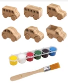 Ahşap Oyuncak 6 Araba Seti 6 Boya Seti Ve Fırça Hediyeli - 1