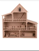 Ahşap Oyuncak Barbie Evi ( 15 Adet Minyatür Mobilya Takımı Hediyeli ) - 3