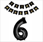 6 Yaş Siyah Folyo Balon+ Siyah Gold Banner thumbnail 1