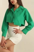Poplin crop gömlek yeşil s3060 thumbnail 2