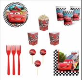 Cars, (Arabalar), Şimşek Mcqueen  8 Adet Tabak, 8 Adet Bardak, 10 Peçete, 10 Çatal,10 Kürdan,8 Adet Mısır Kutusu thumbnail 1