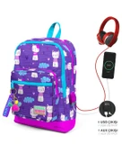 Coral High Kids Mor Pembe Kedi Desenli Dört Bölmeli USBli Okul Sırt Çantası 23264 thumbnail 5