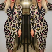 Kadın Uzun Kollu V Yaka Puantiyeli Krep Midi Boy Elbise thumbnail 3