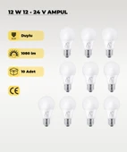 12W 12-24V  Ampul 6500K - Beyaz Işık - E-27 Duy - 10 ADET - 1