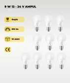 9W 12-24V  Ampul 6500K - Beyaz Işık - E-27 Duy - 10 ADET - 1