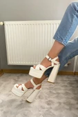 Kadın Elina Sedefli Beyaz Çapraz Bantlı 15 cm Platform Topuklu Ayakkabı - 4