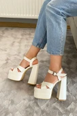 Kadın Elina Sedefli Beyaz Çapraz Bantlı 15 cm Platform Topuklu Ayakkabı - 5