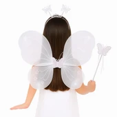 Beyaz Kelebek Kız Seti – 50 cm Kelebek Kanadı, Taç ve Asa - 1