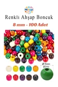 Minopi Renkli Ahşap Boncuk 8 mm 100 Adet Tahta Boncuk El İşi Okul Öncesi Kreş Anasınıfı Proje Tasarım - 1