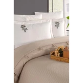 Newhome Çift Kişilik Saçaklı El Nakışlı %100 Pamuk Lüx Pike Takımı-Kapiçino - 3