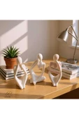 Ar Armese Mermer Görünümlü Düşünen İnsan Figürü 3’lü Set - Dekoratif - Modern Porselen Tozu Obje - 12.5 cm - 1