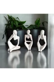 Ar Armese Mermer Görünümlü Düşünen İnsan Figürü 3’lü Set - Dekoratif - Modern Porselen Tozu Obje - 12.5 cm - 3