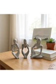 Ar Armese Mermer Görünümlü Düşünen İnsan Figürü 3’lü Set - Dekoratif - Modern Porselen Tozu Obje - 12.5 cm thumbnail 2