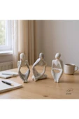 Ar Armese Mermer Görünümlü Düşünen İnsan Figürü 3’lü Set - Dekoratif - Modern Porselen Tozu Obje - 12.5 cm thumbnail 1