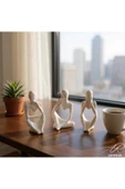 Ar Armese Mermer Görünümlü Düşünen İnsan Figürü 3’lü Set - Dekoratif - Modern Porselen Tozu Obje - 12.5 cm - 2