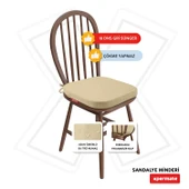 XPERMATE StandartFit Oval Sandalye Minderi Fermuarlı Yıkanabilir Kılıf Bağcıklı Su ve Yağ İtici 42x42x5 Bej thumbnail 2