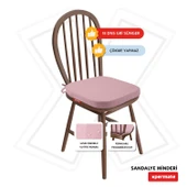 XPERMATE StandartFit Oval Sandalye Minderi Fermuarlı Yıkanabilir Kılıf Bağcıklı Su ve Yağ İtici 42x42x5 Pembe thumbnail 2