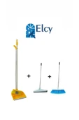 ELCY 3 Lü Temizlik Seti Metal Saplı Fırça Çekpas Çekçek Lux Katlanabilir Faraş - 1