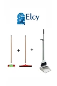 ELCY 3 Lü Temizlik Seti Ahşap Saplı Fırça Çekpas Çekçek Lux Katlanabilir Faraş - 1