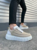 JET-010 Cloud Bağcıklı Süet Erkek Günlük Sneaker Ayakkabı SBT - Krem/Beyaz thumbnail 1