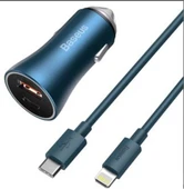 Baseus TZCCJD-03 Golden Contactor Pro Lightning Kablolu Araç Şarj Seti Mavi thumbnail 1